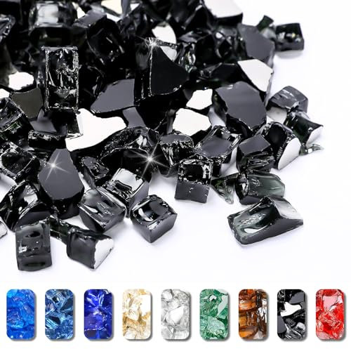 Grisun Onyx schwarzes Feuerglas für Feuerstelle, 1,27 cm hochglänzendes, reflektierendes gehärtetes Glas für Natur- oder Propan-Kamin, sicher für den Außen- und Innenbereich, Feuerstelle, Glas, 4,5 kg