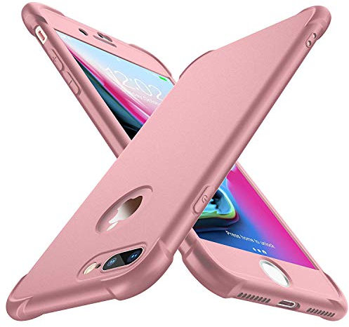 ORETECH Kompatibel mit iPhone 7 Plus/iPhone 8 Plus, 360 Grad Stoßfest Dünn Schutzhülle, Silikon Hart PC Case, Metallisch, Roségold
