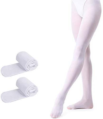 tanzdunsje Ballett Strumpfhose Kinder Tanzstrumpfhose mit Fuß für Mädchen und Damen,Weiß * 2 M