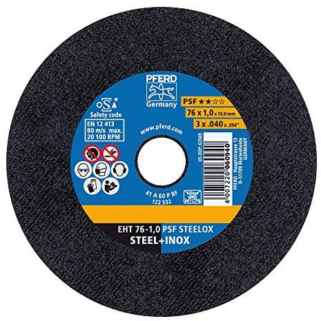 PFERD Trennscheibe PSF STEELOX 10 Stück | 76 x 1,0 x 10,0 mm, gerade | 69198287 – für Stahl und Edelstahl (INOX)