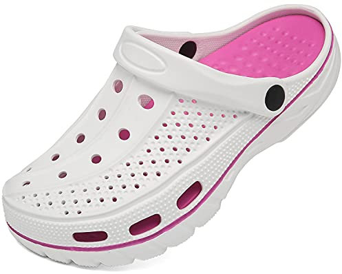 Unisex Clogs Pantoletten Sommer Hausschuhe Strand Sandalen Gartenschuhe mit Fußbett aus Weichem, Weiß, 40/41 EU (270)