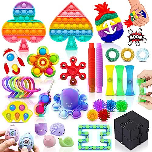Chennyfun Fidget Toy Set, 36PCS With Box Fidget Pack, Sensory Anxiety Relief Stress Toys for Autism, Fidget Toy in Rainbow color, Octopus Relaxing Entertainment Birthday Gift for Kids Adults