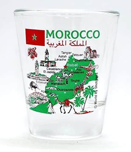 Bicchiere da liquore con collage di simboli e icone del Marocco