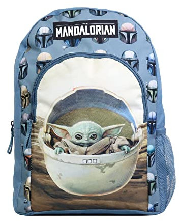 Bagtrotter Rucksack mit Tasche, 37 cm, Motiv: Yoda Star Wars/The Mandalorian, Blau/Beige