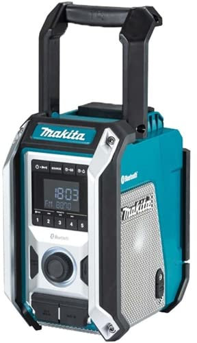Makita DMR114 - Radio de construcción con batería, Bluetooth, Color Turquesa, subwoofer de Alta fidelidad IP65 USB