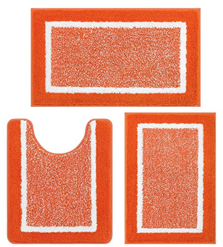 Pauwer Badezimmerteppich-Set mit U-förmiger Toilettenvorlage, saugfähigen Plüsch-Badezimmermatten aus Mikrofaser, rutschfeste, maschinenwaschbare hochflorige Bodenmatten, zottelig, 3-teilig