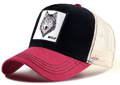 5 Pannello Posteriore Maglia Trucker Cappellino da Baseball,Regolabile Trucker High Profile Berretto (Rosso 1 Lupo)