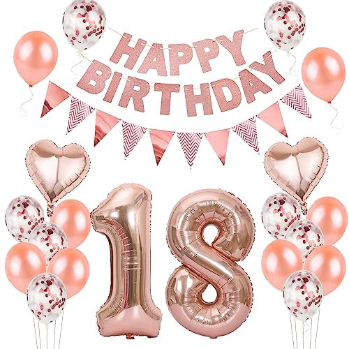 Ballons Rose Gold 18 Ans Anniversaire Fille - Set Déco avec Ballons pour Fête 18 Ans