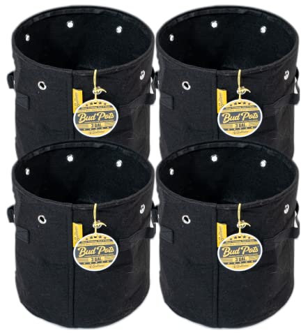 BudTrainer BudPots for Optimal Plant Growth | 3 Gallon Fabric Pots (11.3L) | 4-Pack | Metal Reinforced Rim - Sturdy & Never Collapses | Promotes Dense & Healthy Roots | Low Stress Training | Reusable