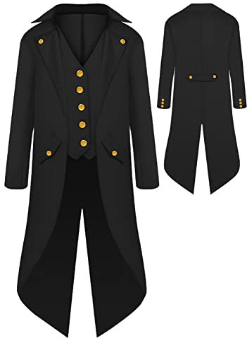AIEOE - Junge Halloween Smoking Cosplay Karneval PartitFrack Jacke Mittelalter Vintage Gothic Gehrock Pirat Viking Steampunk Jacke Renaissance Viktorianisch Mittelalter Mantel-Kind-Schwarz-1-155