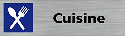 Pictogramme CUISINE (Q0228). Signalisation Porte - 170 X 50 mm - Autocollant souple ou plaque alu brossé 2mm. - Plaque aluminium brossé - Plaque aluminium brossé -