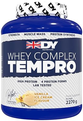 DY Nutrition Whey Complex Tempro | x4 Protein Forms | Whey, Casein, Isolate & Egg Albumin, 23g Premium Protein Powder with Digestive Enzymes for Optimal Absorption, 2.27kg | Vanilla Ice Cream Flavour