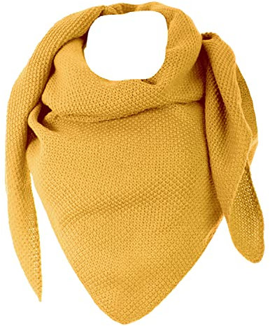 FASHION YOU WANT Damen XXL Strick Dreieck Schal mit Reiskorn Strickmuster in Unifarben, Schal, Leichtes Tuch (senfgelb)
