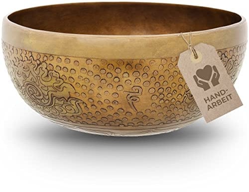 Bol chantant tibétain, motif fleur de vie, pour yoga, méditation et détente, diamètre : 20 cm, 1100 g, surface antique, fabriqué à la main de qualité professionnelle