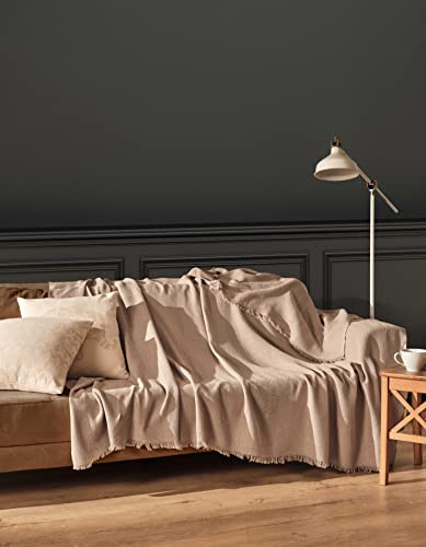 BOHORIA® Tagesdecke Sera | 100% Recycled Baumwolle | Oeko-Tex® | Bettüberwurf Wohndecke Wendedecke Sofadecke | extra-groß (Sepia, 170 x 200 cm)