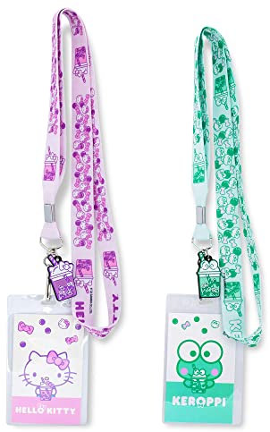 Sanrio Hello Kitty and Keroppi Boba Tea Lanyards With Badge Holders | Set of 2