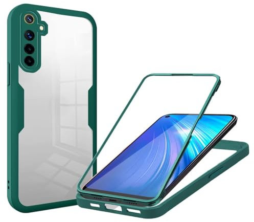 Haygdz Funda para Realme 6, 360 Grados Antigolpes Carcasa Capa Doble Case con Transparente Protector Pantalla Anti-Golpes Case Realme 6 (Verde)