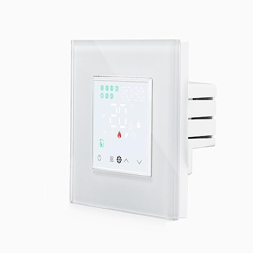 Luxus-Time Raumthermostat WiFi Heizungsthermostat Rahmen EXT. Sensor Thermostat Fußbodenheizung programmierbar Tuya App Alexa Google HTWI (WiFi Raumthermostat Weiß im Glasrahmen)