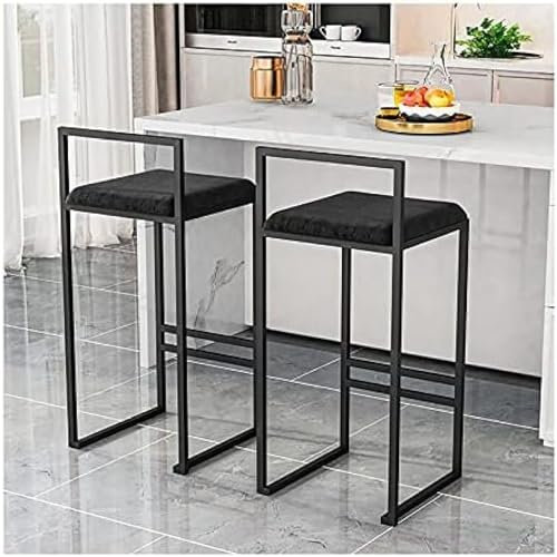 Barhocker In Barhöhe Mit Rückenlehne, 2er-Set, Hohe Hocker Für Küche, Esszimmer Und Wohnzimmer, Barstühle, Hohe Gepolsterte Barhocker, Sitzhöhe 65 cm, Tragkraft 440 Pfund, Schwarz,HaoAMZ