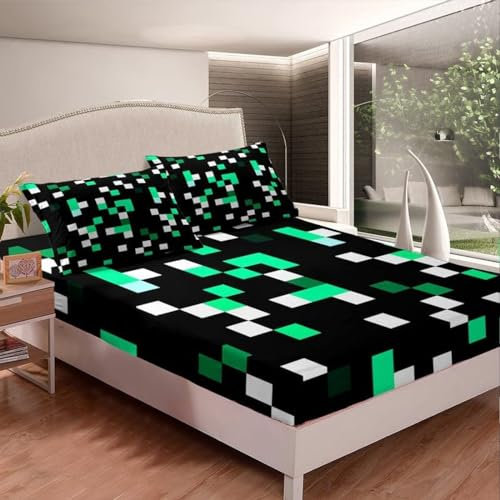 Spannbettlaken 90x200cm Schwarz Kariert Spannbetttuch Kariert Bettlaken Boxspringbett mit Gummizug Spannbettuch Mikrofaser für Matratzen von 30 cm Mit 2 Kissenbezüge 80x80 cm