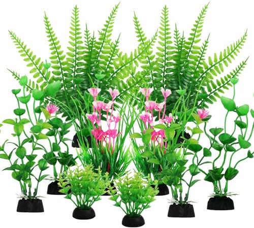 QUOZUO Decorazioni per Acquario, 10 piante Acquari Decor piante verdi, Pianta decorazione in plastica, Accessori per Acquario