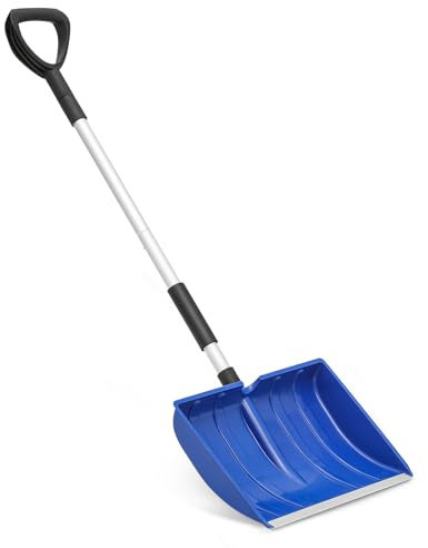 Magshion Ergonomische Schneeschaufel mit leichtem Aluminiumgriff, Schneeräumung für Auffahrt, Gehweg und Terrasse, 40,6 cm, Blau