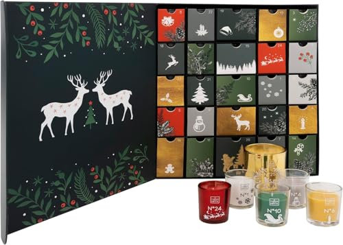 Origineller Adventskalender mit 25 Duftkerzen im Glas mit Spruch - Adventskalender kerzen - Mehrfarbige Weihnachtsversion