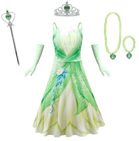 Lito Angels Prinzessin Tiana Kostüm Fasching Kleid Verkleidung mit Handschuhe und Zubehör für Mädchen Kinder, Größe 5-6 Jahre 116 (Tag-Nummer 120)