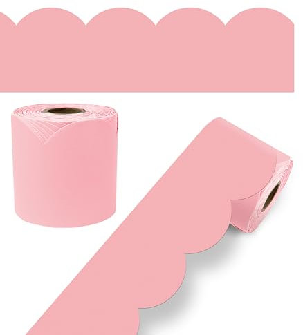 Carson Dellosa 65Ft of Dusty Rose Bulletin Board Borders, 1 Roll of Pink Scalloped Trim for Rolling Whiteboard, Cork and Posterboard, Party, Easter, Spring Decorations, and Classroom Decor