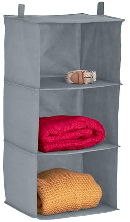 Relaxdays Hängeregal Kleiderschrank, 3 Fächer, Stoff, HBT: 70 x 30 x 30 cm, Camping, Kleideraufbewahrung hängend, grau