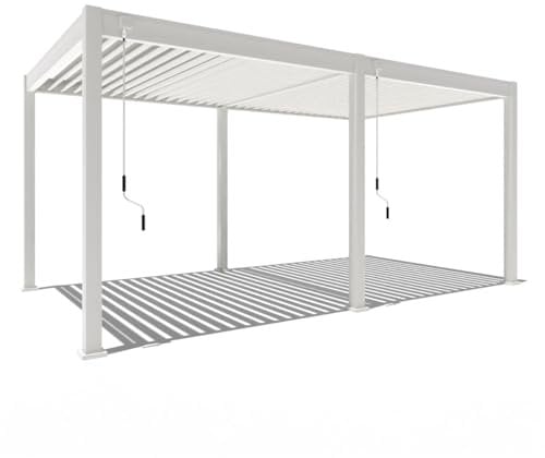 WEIDE - Classic Terrassenüberdachung freistehend mit einstellbarem Stahl-Lamellendach I Pfosten aus Voll-Aluminium I Robustes Terassenüberdach I wasserdicht (Weiß, 3 x 5,3 M)