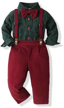 Yoolhamy Bambino Completini Natale Ragazzi Xmas Gentiluomo 3PCS Bow Tie Camicia e Bretelle Pantaloni Gentleman Set