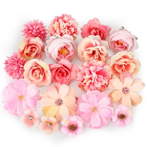 MWOOT 20 Pieces Fleurs Artificielles, Têtes de Fleurs Rose Pivoine Artificielles, Petite Fausse Fleur Decoration pour DIY Bouquet Couronne Mariage Fête Festival Maison Jardin Artisanat(Rose)