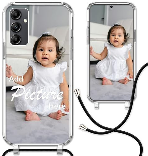 CoverHeld Handyhülle kompatibel mit Samsung Galaxy A55 5G mit schwarzem Band selbst gestalten - Silikon Hülle mit Band personaliseren - Dein Design/Bild - Handykette Kordel Band in Schwarz