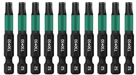 UBESTHS Torx Bit T30, Schraubendreher Bits Set 10 Stück, 1/4 Sechskantschaft, 50mm Länge mit Box