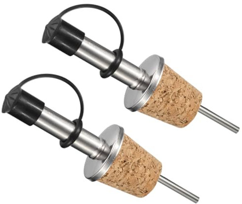GLOKUUCA Wine Bottle Pourer Spouts- 2 Pcs Stainless Steel Pour spouts with Dust Cap Cork Plug Fits for Alcohol Olive Oil Vinegar Wine - Wine Bottle Stopper - (90-mm/3.54-inch, Black)