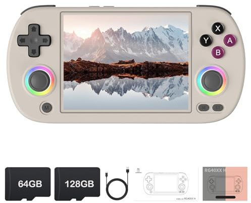 RG40XX H - Consola de juegos de mano retro, sistema operativo Linux integrado, tarjeta TF de 64 G + 128 G, consola de videojuegos retro, pantalla IPS de 4.0 pulgadas, reproductor de video portátil de