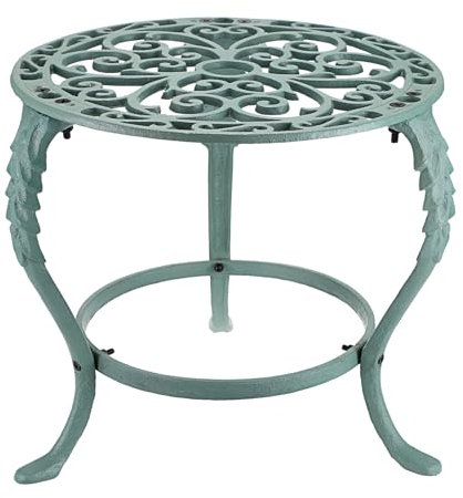 OwnMy Heavy Duty Cast Iron Plant Stand Vintage Wrought Iron Flower Pot Holder, Indoor Outdoor Large Plant Stand for Home Garden Patio, Decorative Round Potted Plant Holder Rack, Green
