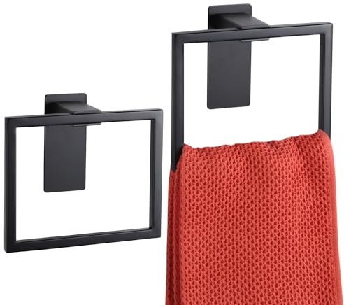 LANC Selbstklebende Handtuchringe für Badezimmer, Wandmontage, Handtuchhalter, mattschwarz, quadratisch, Handtuchhalter für modernes Badezimmer, WC, Handtuchhalter, Edelstahl, 2 Stück, A8396MB-VP2