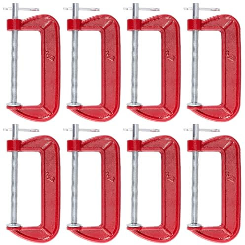 GINLANK 8 PCS 4 Inch C Clamp, Heavy-Duty Malleable Iron G Clamp,Small C Clamps Set for Woodworking Welding Building
