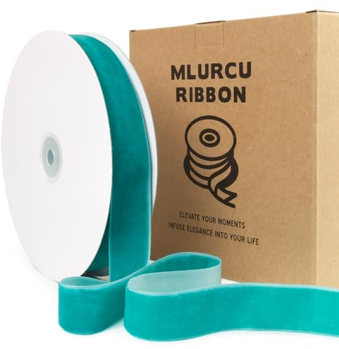 Cinta de terciopelo azul turquesa, 1 pulgada, 20 yardas, fina, perfecta para árbol de Navidad, envoltura de regalos, manualidades, boda y decoración del hogar