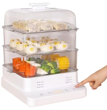 forplubossmmp Ollas Arroceras Eléctricas De 22L con Rejilla De 3 Niveles para Cocinar Al Vapor, Vaporera Eléctrica para Alimentos Calientes, Vaporera De Cocina con 6 Modos De Cocción Preestablecidos