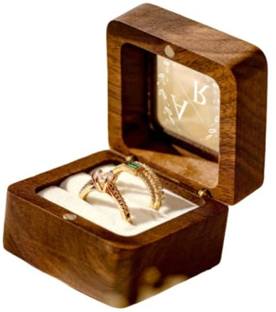 Caja de madera personalizada para anillos – Caja de anillos de madera con tapa de cristal, propuesta de caja de anillo, propuesta de boda, caja portadora de anillos