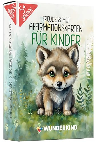 Wunderkind 50 Affirmationskarten Kinder I Pädagogisch wertvoll I Gefühlskarten I Umgang mit Gefühlen Lernen I Achtsamkeitskarten Kinder I Mutmachkarten (Tiere Edition ohne Kartenhalter)