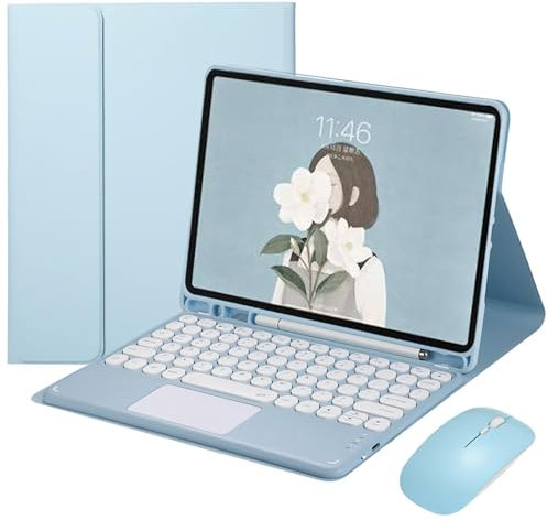 JZCZMCE Tastatur Hülle für Samsung Galaxy Tab A7 10.4'' 2020 (SM-T500/T505/T507), Magnetische Abnehmbare Kabellose Tastatur mit Bluetooth-Maus,Blau