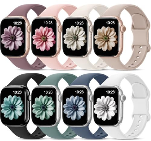 Higgs 8 Pièces Bracelet Compatible avec Bracelet Apple Watch 40mm 44mm 38mm 41mm 42mm 45mm 46mm Ultra 49mm Femme Homme,Bracelets Silicone Sports Apple Watch Se pour iWatch Series 10 9 8 7 6 5 4 3 2 1