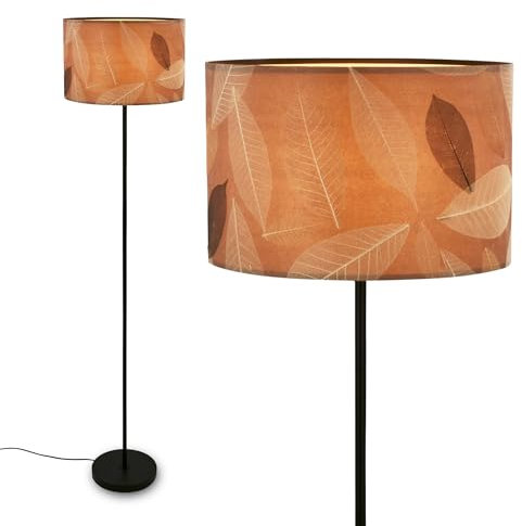 BRILONER - Stehlampe mit Blätterdekor, Ein/Aus Fußtaster, E27, max. 10W, Boho, aesthetic, Stehleuchte, Leselampe, Wohnzimmerlampe, Standleuchte, Dekolampe, 35 x 161 cm (DxH), Caffefarben