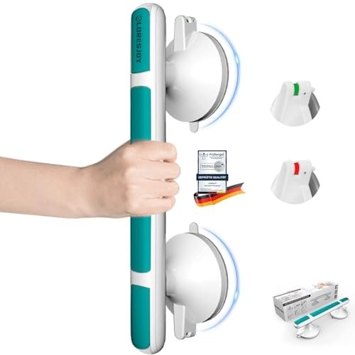 LORESJOY Asa de Seguridad para Baño, Agarraderas Baño para Mayores, Asidero Baño con Ventosa, Manija de la Ducha, Apoyabrazos del Cuarto, No Requiere Perforación, Ducha de Apoyo(Azul)