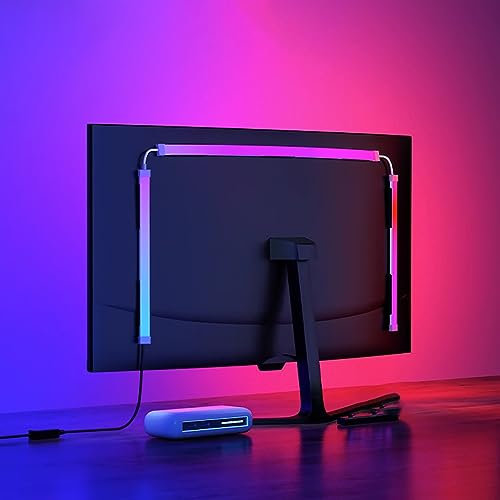 Fiotura Monitor LED Backlights for PC & Mac, LED Strip Light Sync with Screen Color/Music, Computer Light Bar Behind Screen, LEDs for Desk Gaming, USB Port, Software Control, G100 (4-Side 32inch)