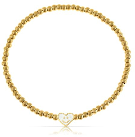 Made by Nami Goldenes Perlenarmband Damen Elastische Freundschaftsarmbänder mit Charms aus Chirurgischem Edelstahl Hypoallergen Wasserfester Schmuck Gold